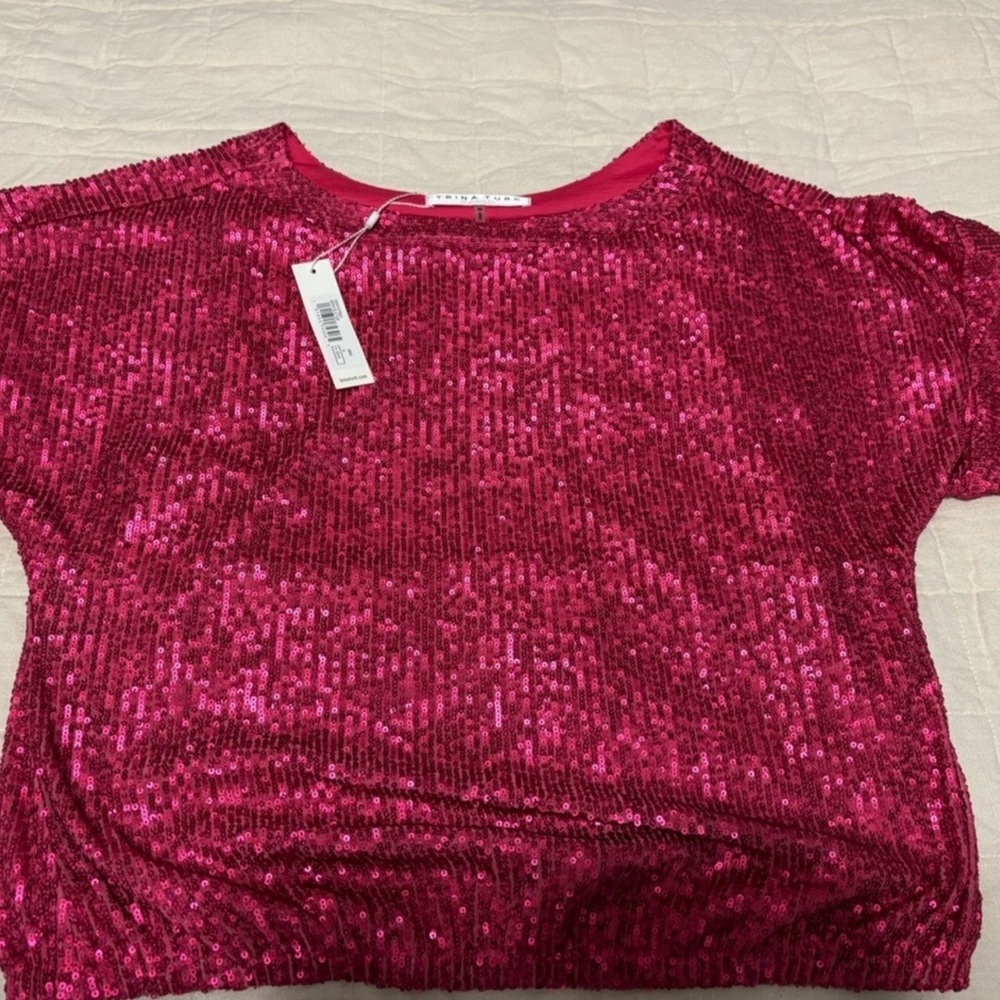 Trina Turk Fuchsia Sequin Short Sleeve Top - Picture 4 of 6
